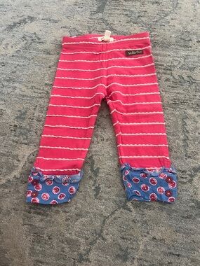 Matilda Jane Hot Pink Striped Leggings with Blue Floral Cuffs